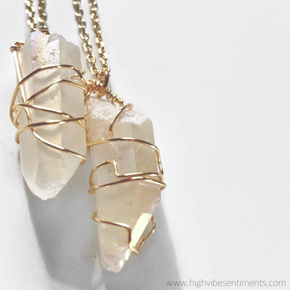 Quartz Crystal Necklace - Wire Wrapped Quartz Crystals on Sterling Silver  Chain - Melissa Abram